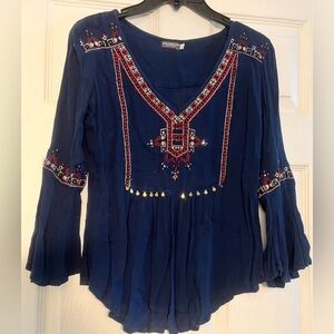 Earthbound Blue Embroidered Blouse